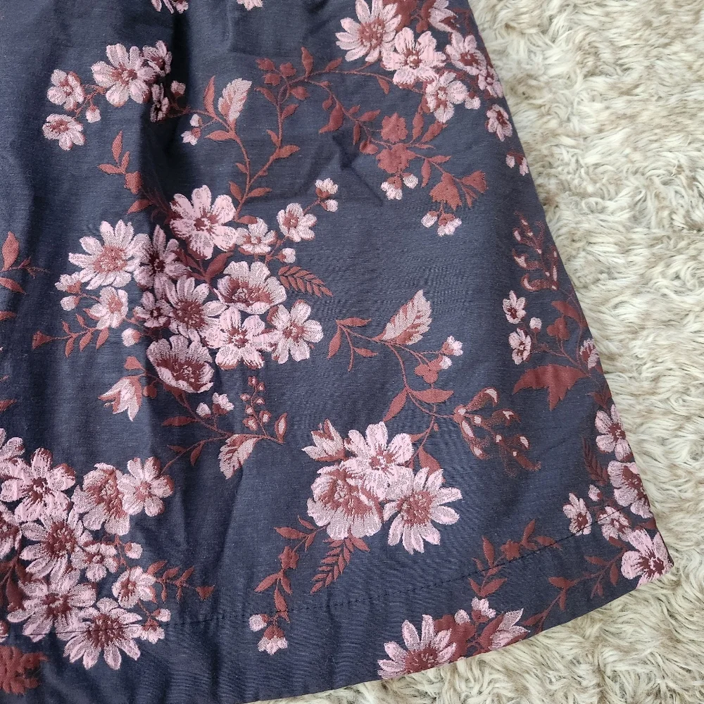 Free People Matilda Mini Dress Gray‎ With Pink Jacquard Floral Women's Small